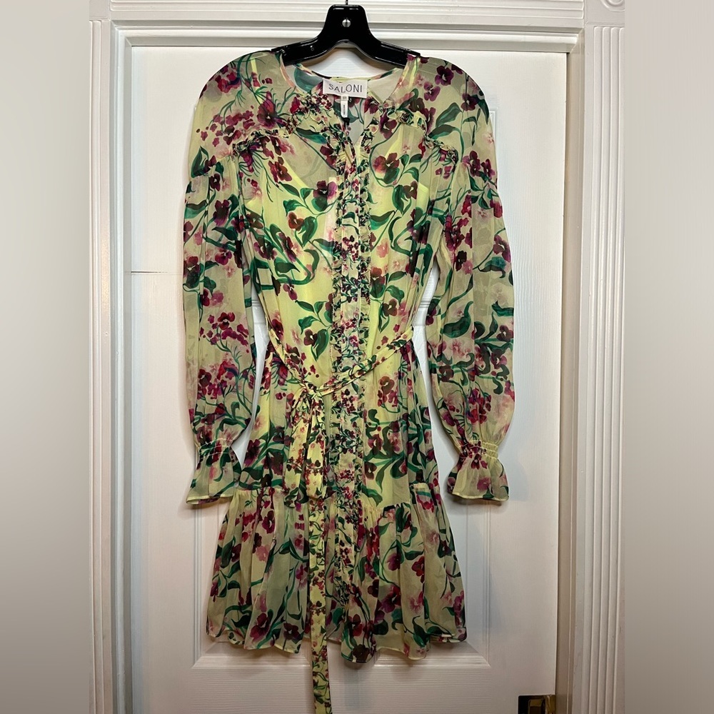 NWT SALONI- Pixie Dress- Silk Georgette in Canary Blossom. Size 2 - Picture 2 of 8